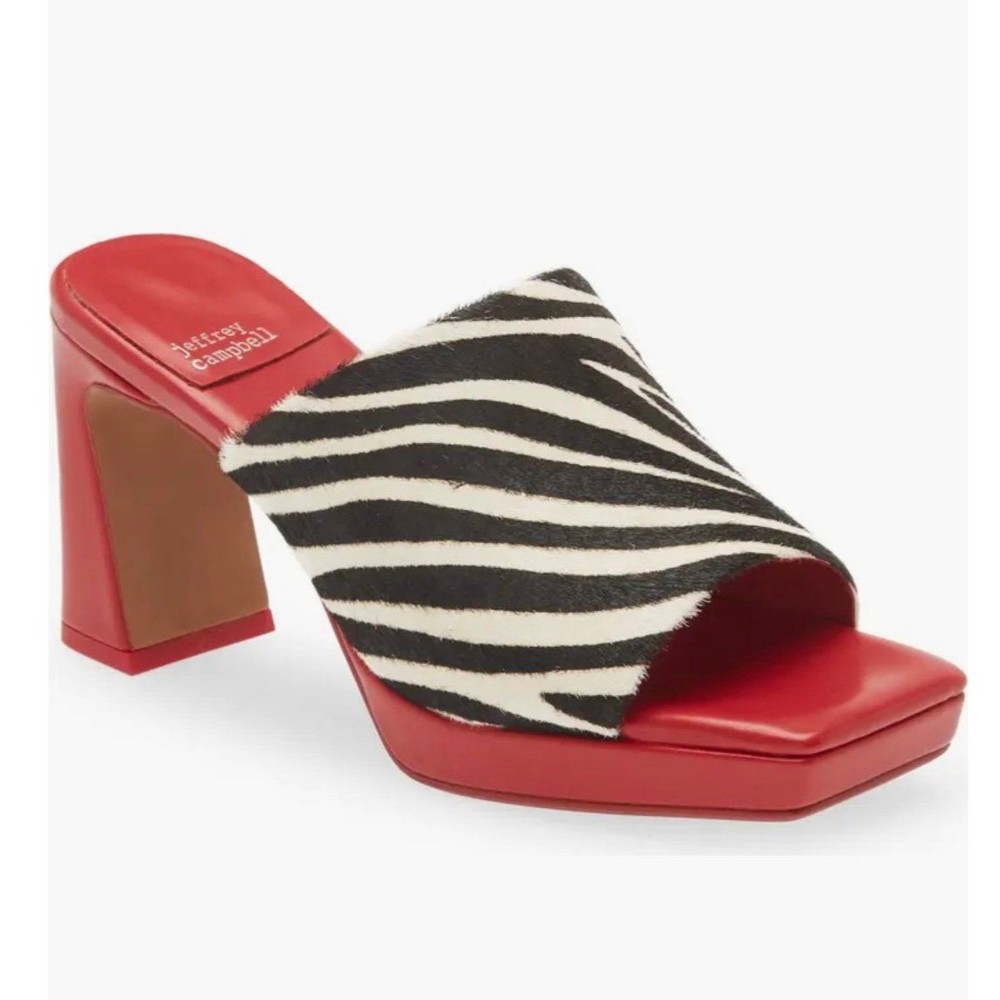 Jeffrey Campbell Caviar Calf Hair Red Sandal Slide Sz 9